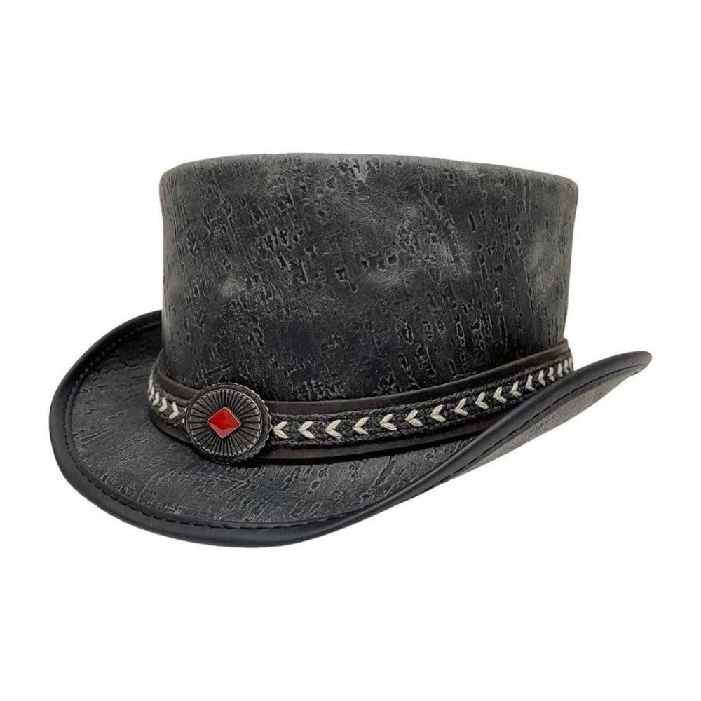 American Hat Makers XXL Asphalt Grey Leather Western‎ Cowboy Festival Top Hat